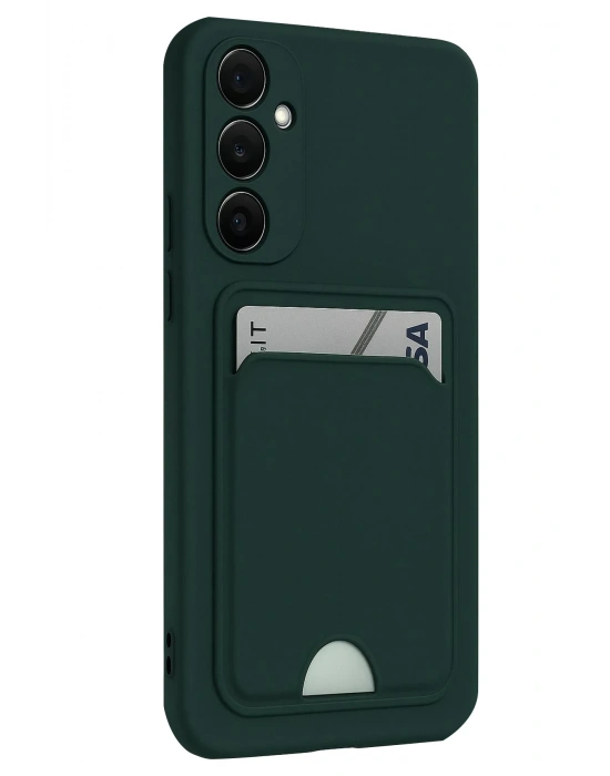 Newface Samsung Galaxy S24 FE Kılıf Kelvin Kartvizitli Silikon - Koyu Yeşil