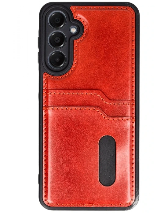 Newface Samsung Galaxy S24 FE Kılıf Sara Kartvizitli Deri Kılıf - Kırmızı