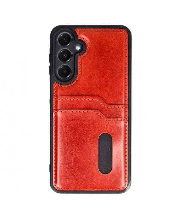 Newface Samsung Galaxy S24 FE Kılıf Sara Kartvizitli Deri Kılıf - Kırmızı