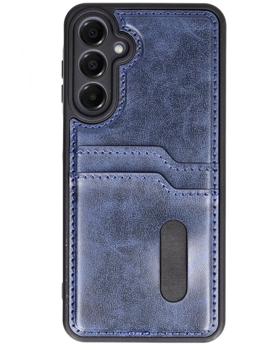 Newface Samsung Galaxy S24 FE Kılıf Sara Kartvizitli Deri Kılıf - Lacivert