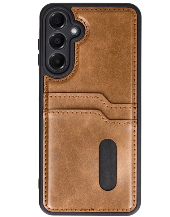 Newface Samsung Galaxy S24 FE Kılıf Sara Kartvizitli Deri Kılıf - Taba