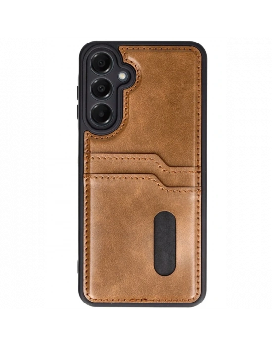 Newface Samsung Galaxy S24 FE Kılıf Sara Kartvizitli Deri Kılıf - Taba