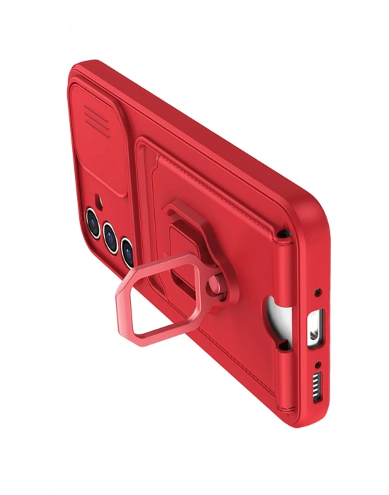 Newface Samsung Galaxy S24 FE Kılıf Zuma Kartvizitli Yüzüklü Silikon - Kırmızı