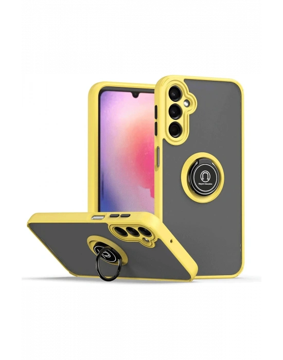 Newface Samsung Galaxy S24 Kılıf Montreal Yüzüklü Silikon Kapak - Sarı