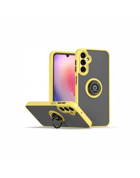 Newface Samsung Galaxy S24 Kılıf Montreal Yüzüklü Silikon Kapak - Sarı