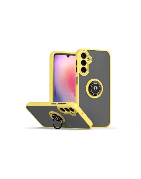 Newface Samsung Galaxy S24 Kılıf Montreal Yüzüklü Silikon Kapak - Sarı