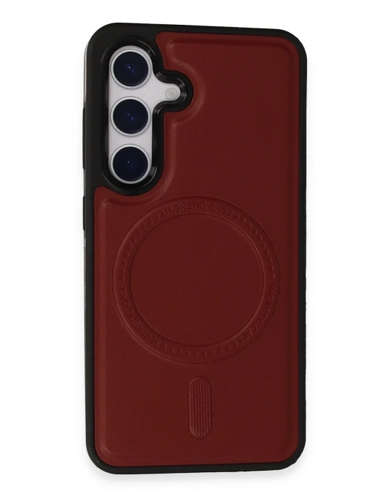 Newface Samsung Galaxy S24 Kılıf Ozzi Magsafe Deri Kapak - Kırmızı