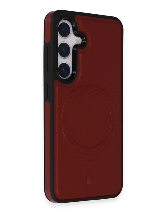 Newface Samsung Galaxy S24 Kılıf Ozzi Magsafe Deri Kapak - Kırmızı