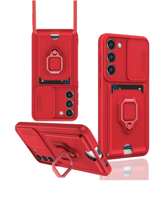 Newface Samsung Galaxy S24 Plus Kılıf Zuma Kartvizitli Yüzüklü Silikon - Kırmızı