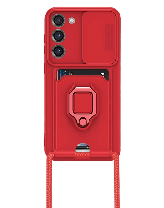 Newface Samsung Galaxy S24 Plus Kılıf Zuma Kartvizitli Yüzüklü Silikon - Kırmızı