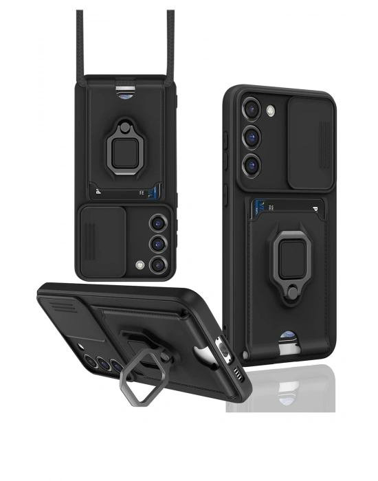 Newface Samsung Galaxy S24 Plus Kılıf Zuma Kartvizitli Yüzüklü Silikon - Siyah