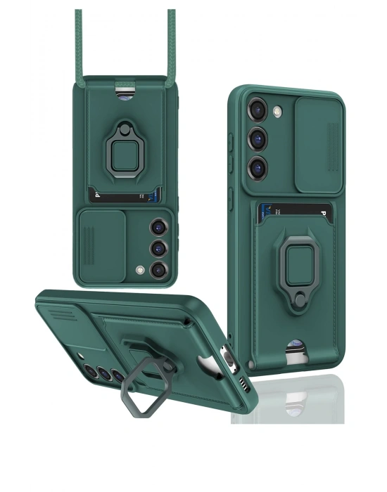 Newface Samsung Galaxy S24 Plus Kılıf Zuma Kartvizitli Yüzüklü Silikon - Yeşil