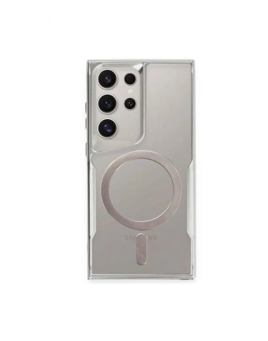 Newface Samsung Galaxy S24 Ultra Kılıf Boyi Magsafe Silikon Kapak - Gümüş