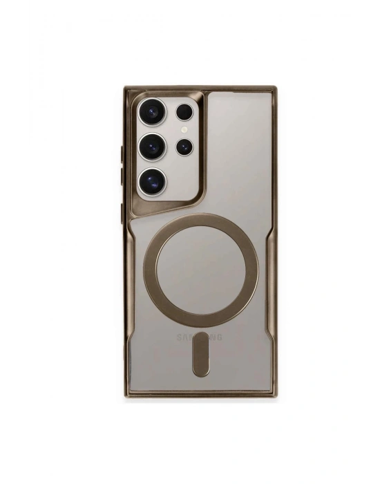 Newface Samsung Galaxy S24 Ultra Kılıf Boyi Magsafe Silikon Kapak - Kahverengi