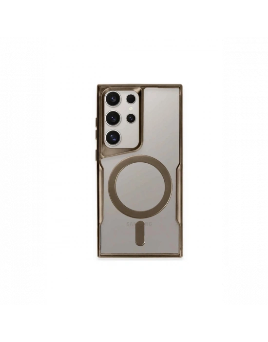 Newface Samsung Galaxy S24 Ultra Kılıf Boyi Magsafe Silikon Kapak - Kahverengi