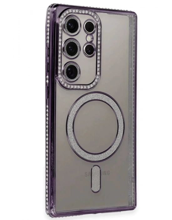 Newface Samsung Galaxy S24 Ultra Kılıf Joke Simli Magneticsafe Kılıf - Derin Mor