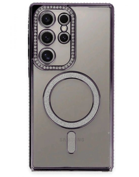 Newface Samsung Galaxy S24 Ultra Kılıf Joke Simli Magneticsafe Kılıf - Derin Mor