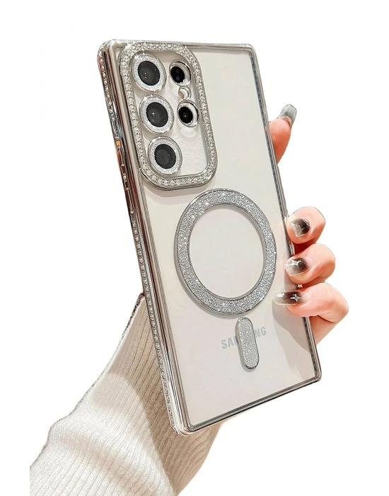 Newface Samsung Galaxy S24 Ultra Kılıf Joke Simli Magneticsafe Kılıf - Derin Mor