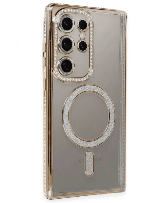 Newface Samsung Galaxy S24 Ultra Kılıf Joke Simli Magneticsafe Kılıf - Gold