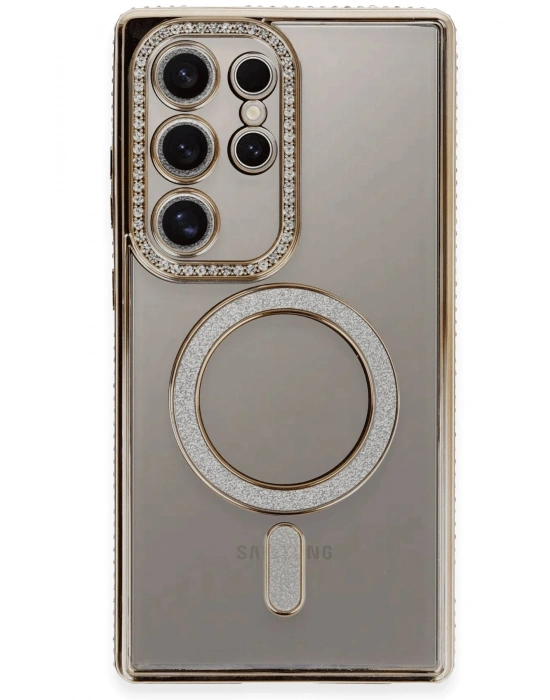 Newface Samsung Galaxy S24 Ultra Kılıf Joke Simli Magneticsafe Kılıf - Gold