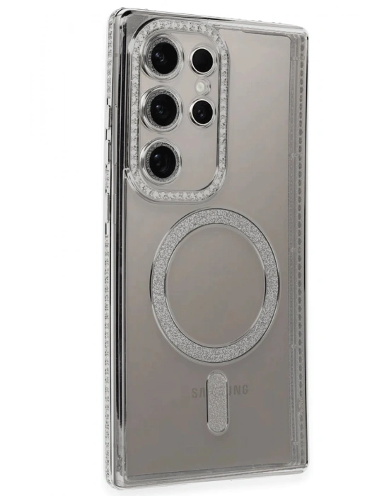 Newface Samsung Galaxy S24 Ultra Kılıf Joke Simli Magneticsafe Kılıf - Gümüş