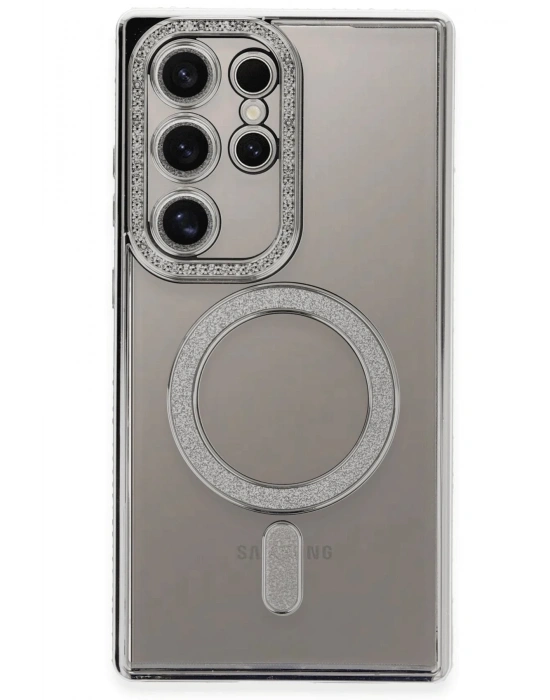 Newface Samsung Galaxy S24 Ultra Kılıf Joke Simli Magneticsafe Kılıf - Gümüş