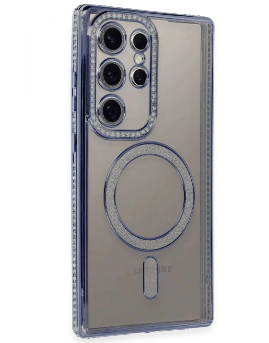 Newface Samsung Galaxy S24 Ultra Kılıf Joke Simli Magneticsafe Kılıf - Mavi