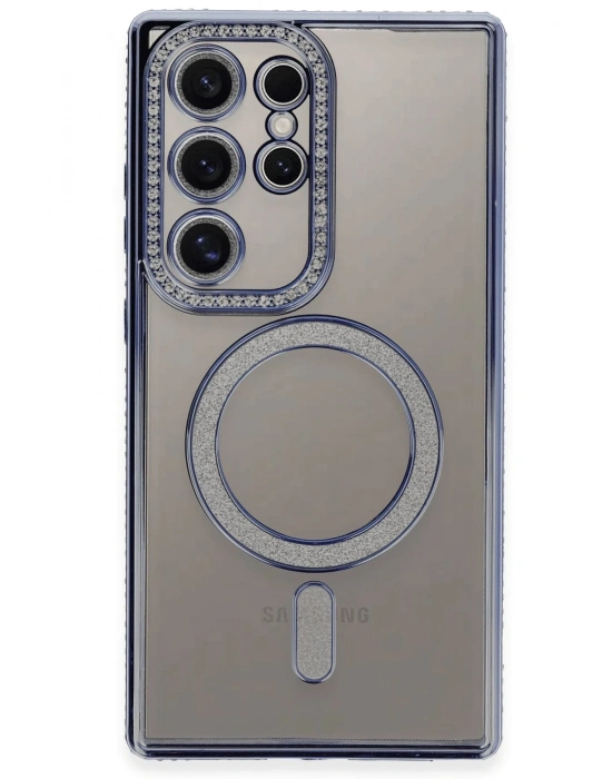 Newface Samsung Galaxy S24 Ultra Kılıf Joke Simli Magneticsafe Kılıf - Mavi