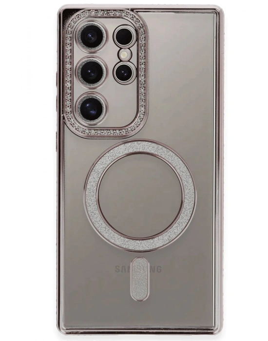 Newface Samsung Galaxy S24 Ultra Kılıf Joke Simli Magneticsafe Kılıf - Pembe