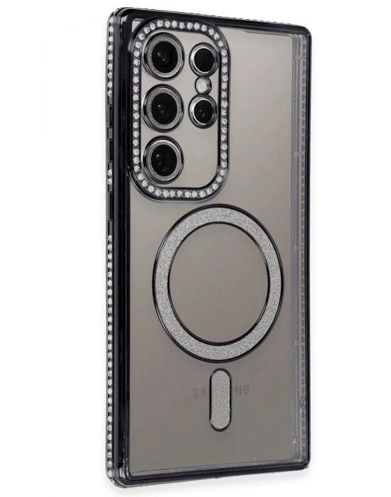 Newface Samsung Galaxy S24 Ultra Kılıf Joke Simli Magneticsafe Kılıf - Siyah