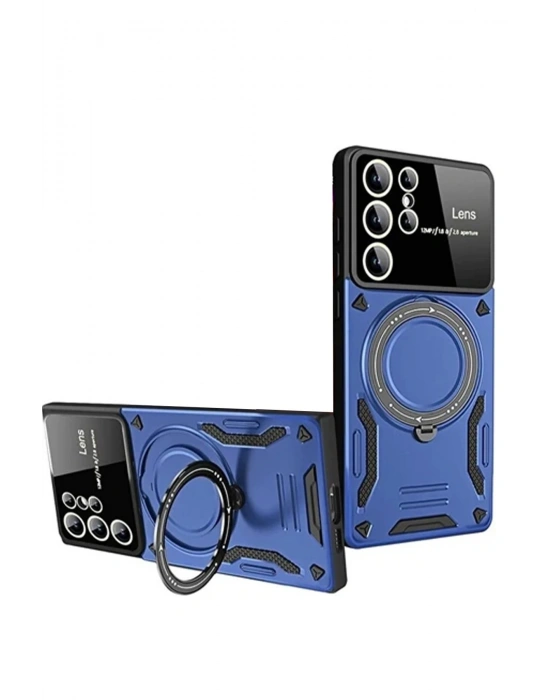 Newface Samsung Galaxy S24 Ultra Kılıf Joy Lens Standlı Kapak - Lacivert