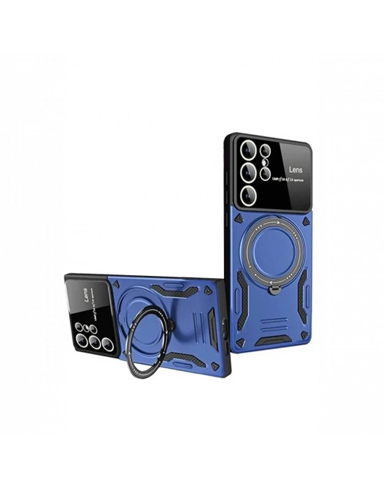 Newface Samsung Galaxy S24 Ultra Kılıf Joy Lens Standlı Kapak - Lacivert