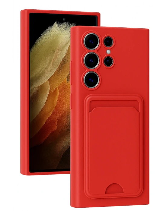 Newface Samsung Galaxy S24 Ultra Kılıf Kelvin Kartvizitli Silikon - Kırmızı
