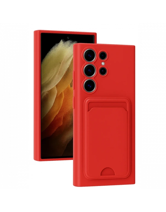 Newface Samsung Galaxy S24 Ultra Kılıf Kelvin Kartvizitli Silikon - Kırmızı