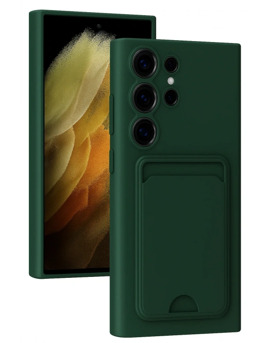 Newface Samsung Galaxy S24 Ultra Kılıf Kelvin Kartvizitli Silikon - Koyu Yeşil