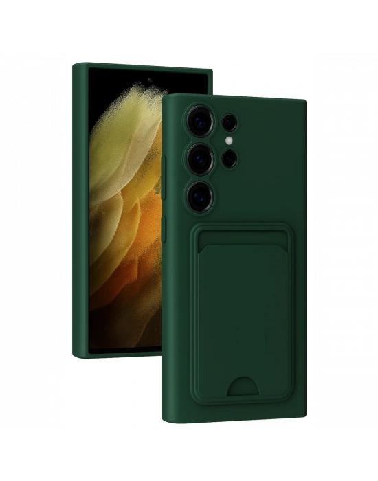 Newface Samsung Galaxy S24 Ultra Kılıf Kelvin Kartvizitli Silikon - Koyu Yeşil