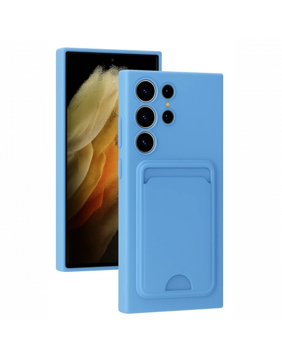 Newface Samsung Galaxy S24 Ultra Kılıf Kelvin Kartvizitli Silikon - Mavi