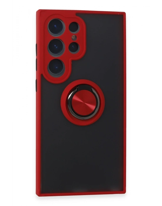 Newface Samsung Galaxy S24 Ultra Kılıf Montreal Yüzüklü Silikon Kapak - Kırmızı