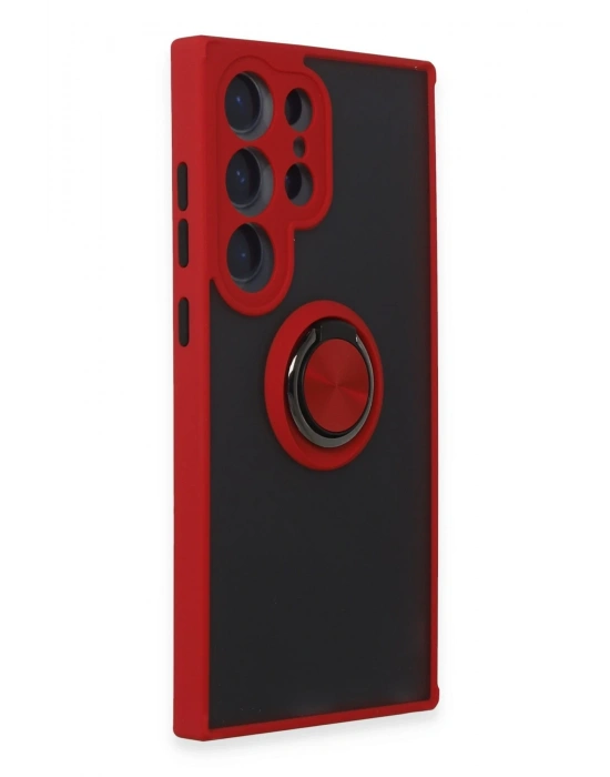 Newface Samsung Galaxy S24 Ultra Kılıf Montreal Yüzüklü Silikon Kapak - Kırmızı