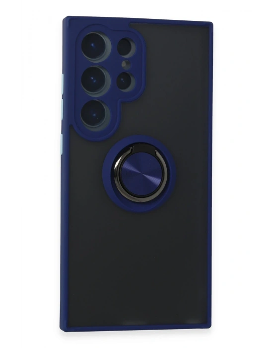 Newface Samsung Galaxy S24 Ultra Kılıf Montreal Yüzüklü Silikon Kapak - Lacivert