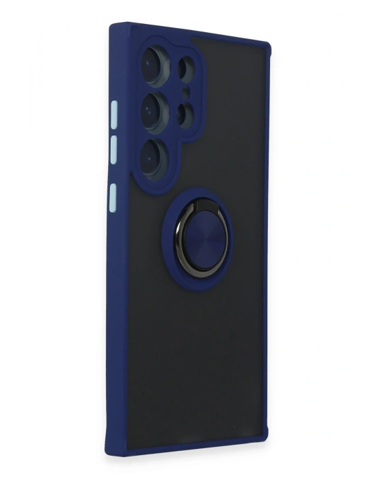 Newface Samsung Galaxy S24 Ultra Kılıf Montreal Yüzüklü Silikon Kapak - Lacivert