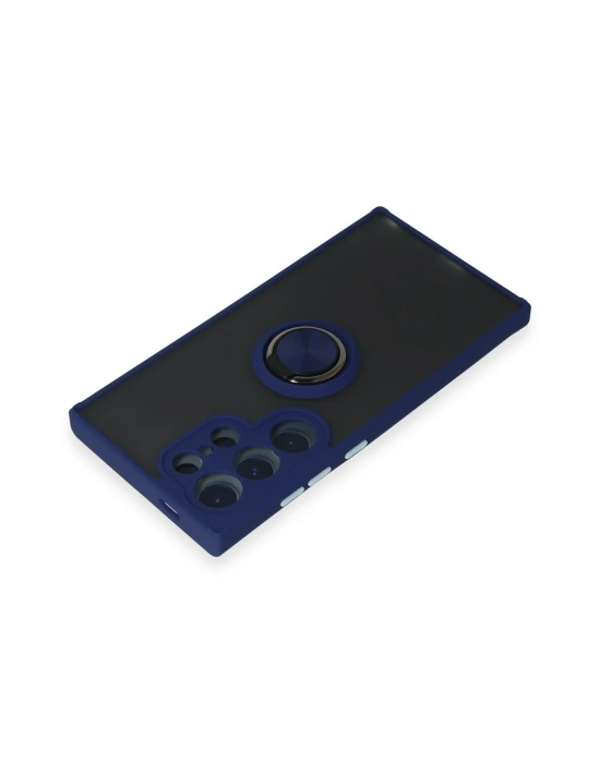 Newface Samsung Galaxy S24 Ultra Kılıf Montreal Yüzüklü Silikon Kapak - Lacivert