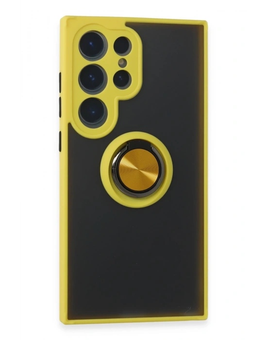 Newface Samsung Galaxy S24 Ultra Kılıf Montreal Yüzüklü Silikon Kapak - Sarı