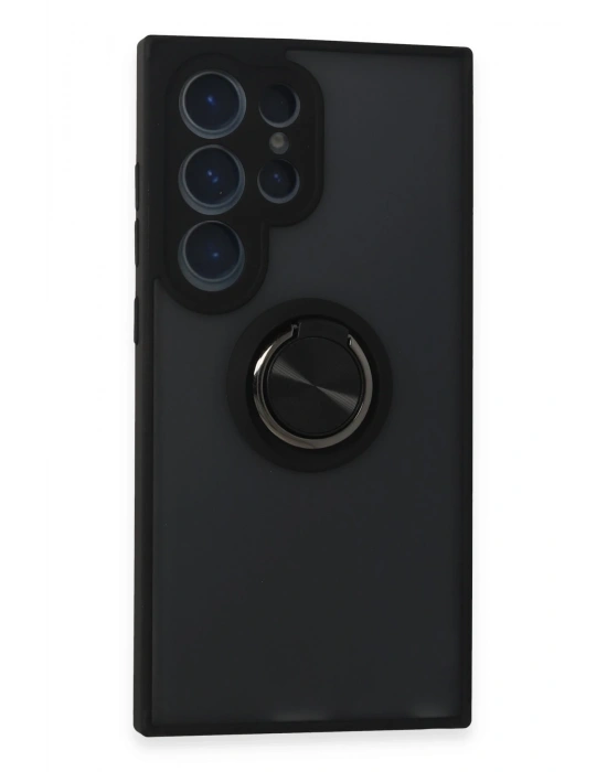 Newface Samsung Galaxy S24 Ultra Kılıf Montreal Yüzüklü Silikon Kapak - Siyah