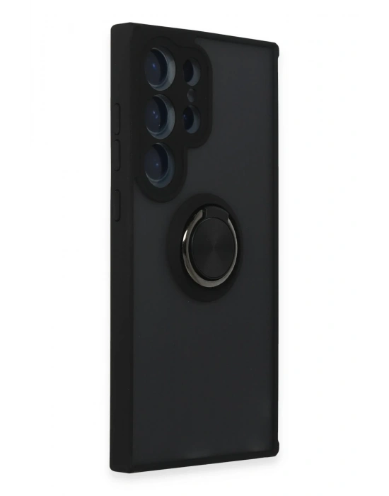 Newface Samsung Galaxy S24 Ultra Kılıf Montreal Yüzüklü Silikon Kapak - Siyah