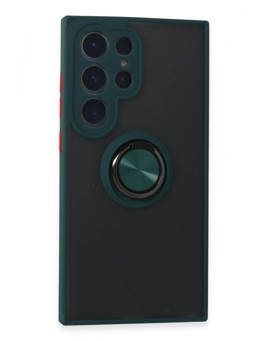 Newface Samsung Galaxy S24 Ultra Kılıf Montreal Yüzüklü Silikon Kapak - Yeşil