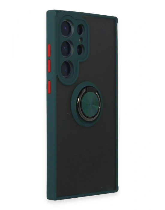 Newface Samsung Galaxy S24 Ultra Kılıf Montreal Yüzüklü Silikon Kapak - Yeşil