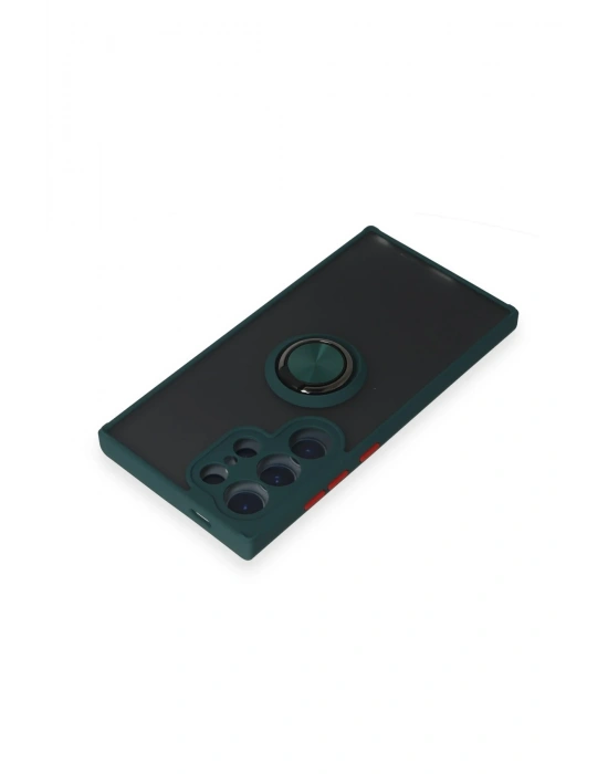 Newface Samsung Galaxy S24 Ultra Kılıf Montreal Yüzüklü Silikon Kapak - Yeşil