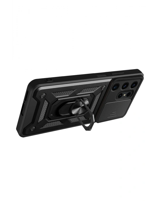 Newface Samsung Galaxy S24 Ultra Kılıf Pars Lens Yüzüklü Silikon - Kırmızı