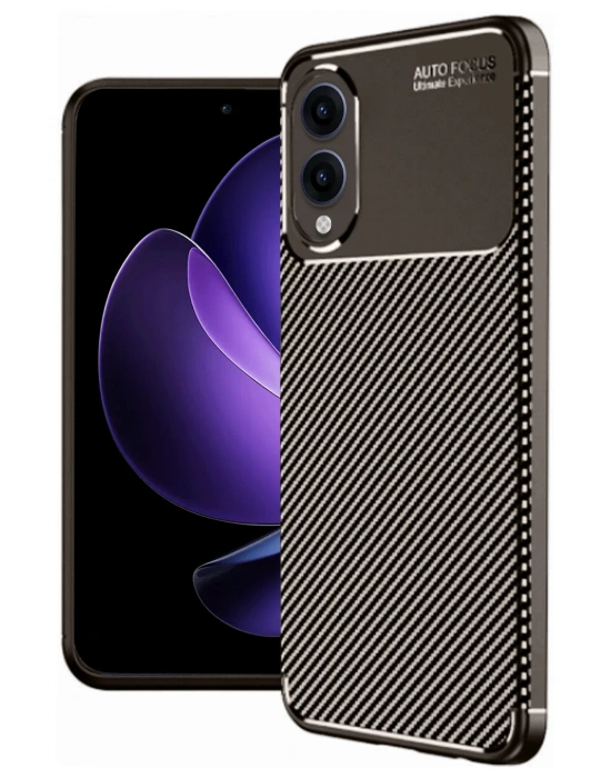 Newface Samsung Galaxy S25 Edge Kılıf Auto Focus Karbon Kapak - Kahverengi